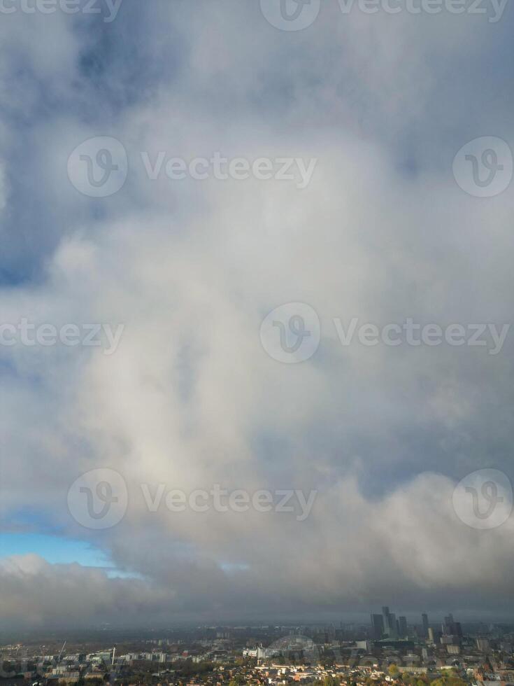 Aerial View of Manchester City During Autumn Season and Cloudy Day over England Great Britain. High Angle Drone's Camera Footage was Captured on October 29th, 2024 photo