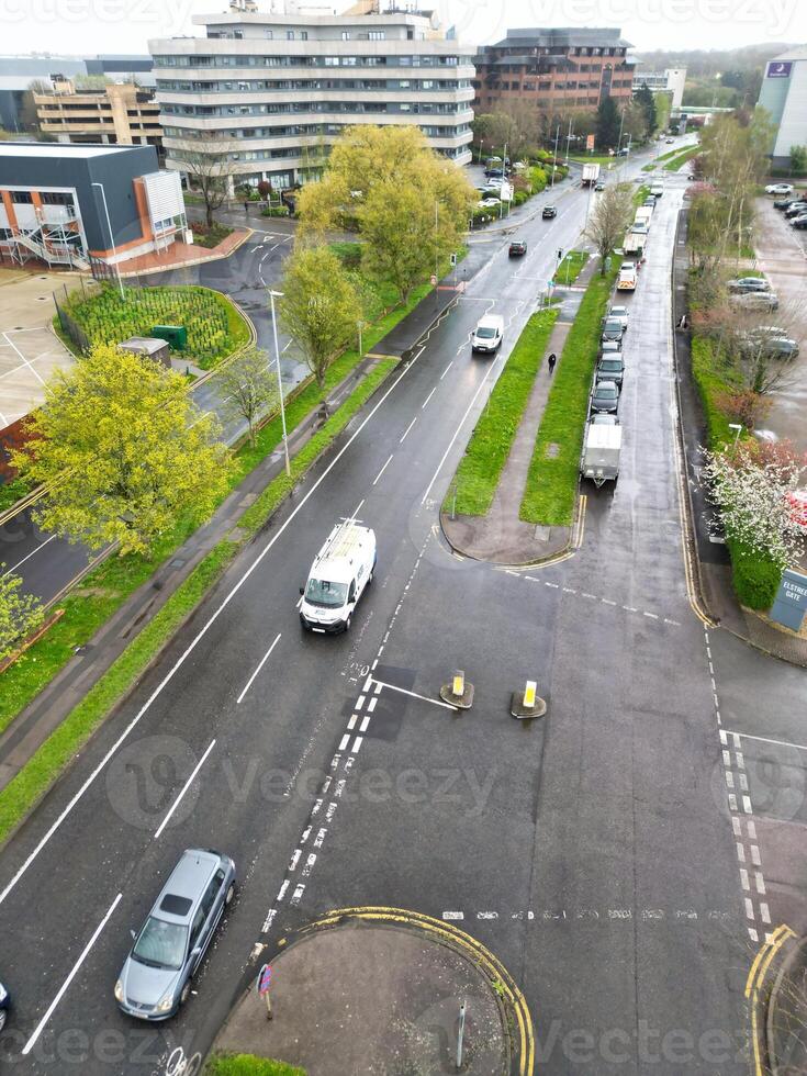 Aerial View of Central City Centre Elstree Uxbridge London City of England, Great Britain. It Was Rainy and Cloudy Day with Strong Winds over England, Drone's Camera view Captured on April 4th, 2024 photo