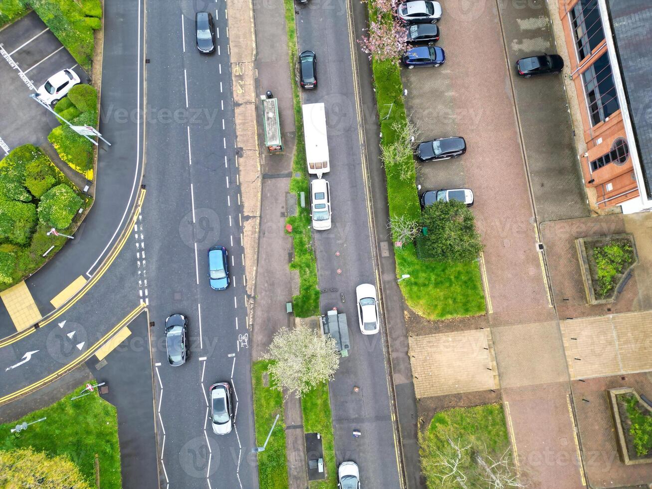 Aerial View of Central City Centre Elstree Uxbridge London City of England, Great Britain. It Was Rainy and Cloudy Day with Strong Winds over England, Drone's Camera view Captured on April 4th, 2024 photo