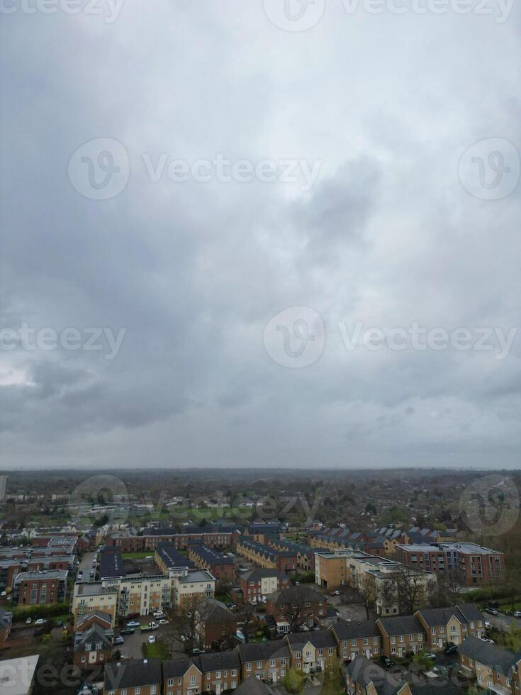 Aerial View of Central City Centre Elstree Uxbridge London City of England, Great Britain. It Was Rainy and Cloudy Day with Strong Winds over England, Drone's Camera view Captured on April 4th, 2024 photo