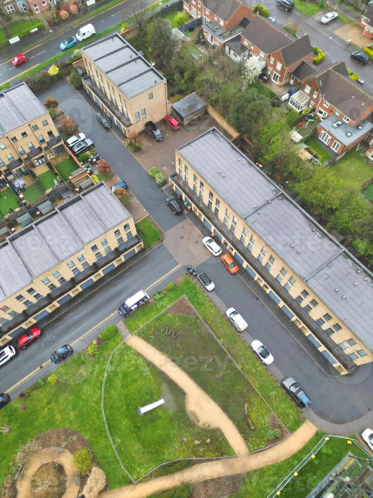 Aerial View of Central City Centre Elstree Uxbridge London City of England, Great Britain. It Was Rainy and Cloudy Day with Strong Winds over England, Drone's Camera view Captured on April 4th, 2024 photo