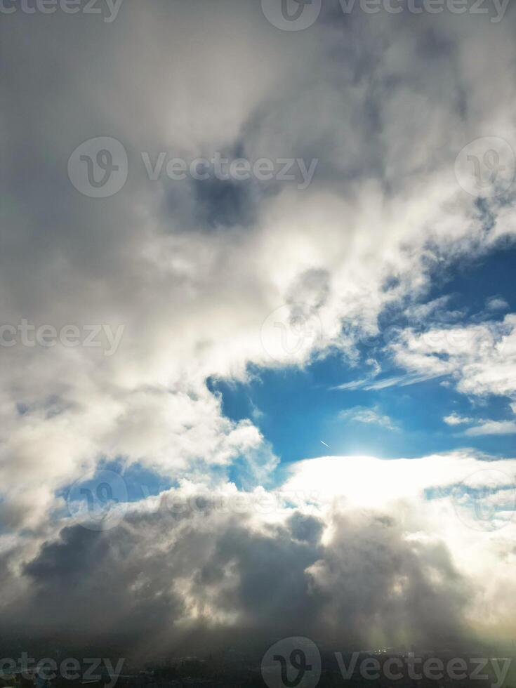 Aerial View of Manchester City During Autumn Season and Cloudy Day over England Great Britain. High Angle Drone's Camera Footage was Captured on October 29th, 2024 photo