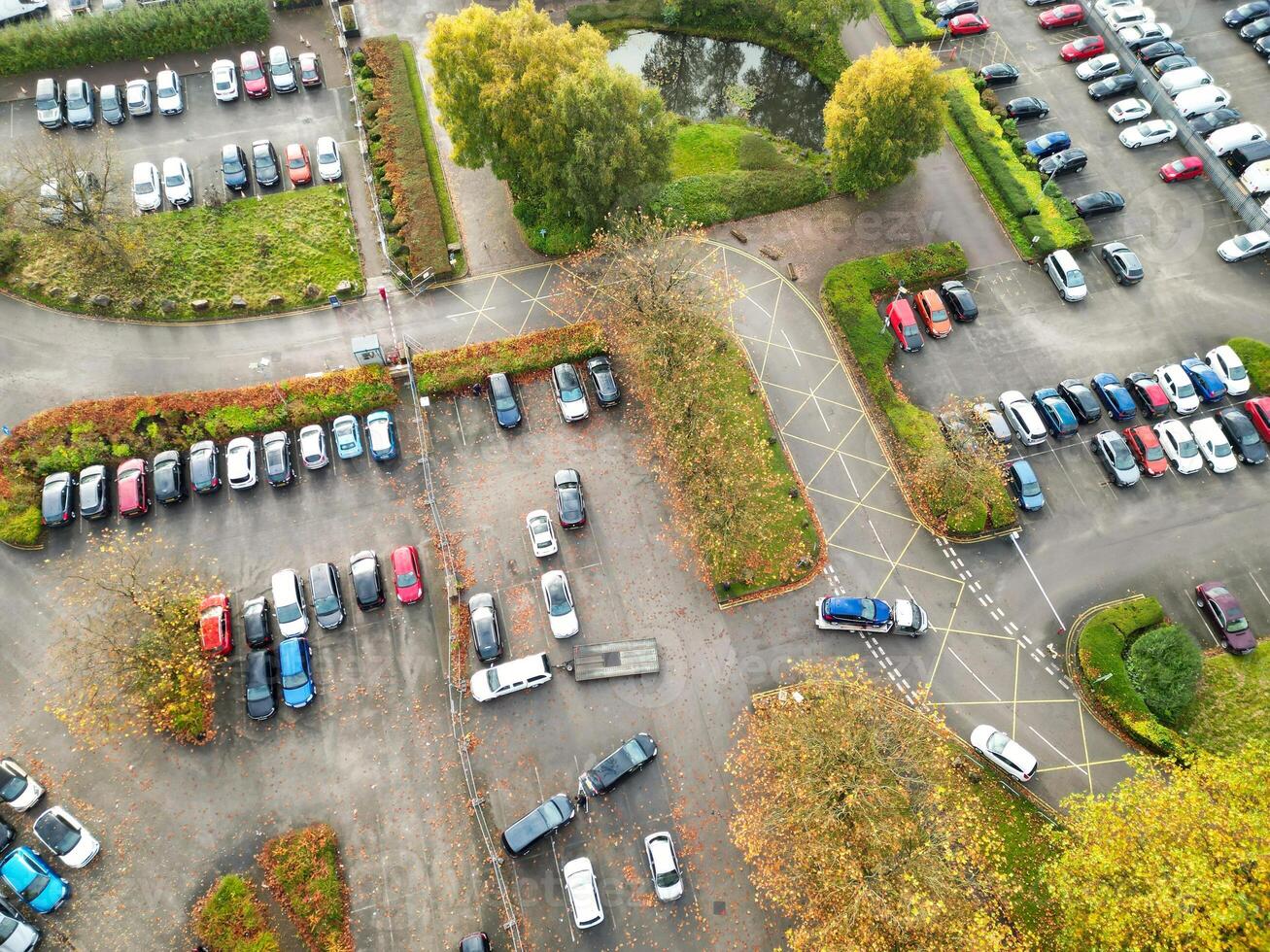 Aerial View of Manchester City During Autumn Season and Cloudy Day over England Great Britain. High Angle Drone's Camera Footage was Captured on October 29th, 2024 photo