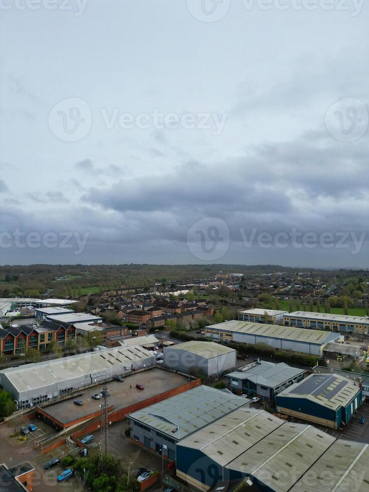 Aerial View of Central City Centre Elstree Uxbridge London City of England, Great Britain. It Was Rainy and Cloudy Day with Strong Winds over England, Drone's Camera view Captured on April 4th, 2024 photo