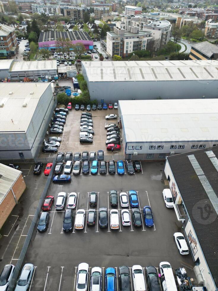 Aerial View of Central City Centre Elstree Uxbridge London City of England, Great Britain. It Was Rainy and Cloudy Day with Strong Winds over England, Drone's Camera view Captured on April 4th, 2024 photo