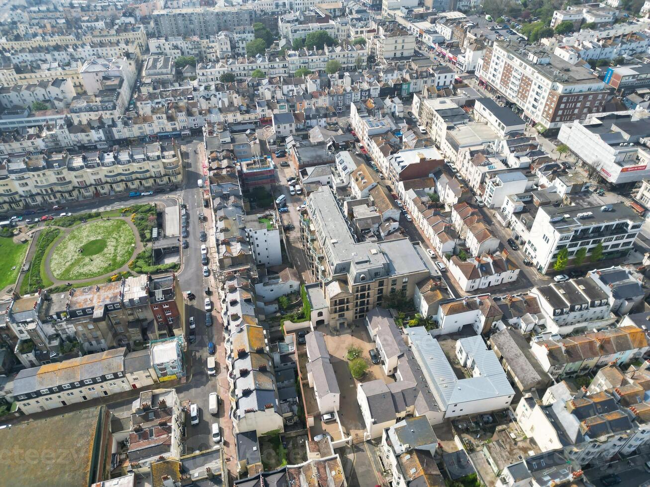 High Angle View of Most Beautiful and Attractive British Tourist Attraction of Brighton seaside resort and Beach City of East Sussex, England GB. Footage Captured with Drone's Camera on May 9th, 2024 photo