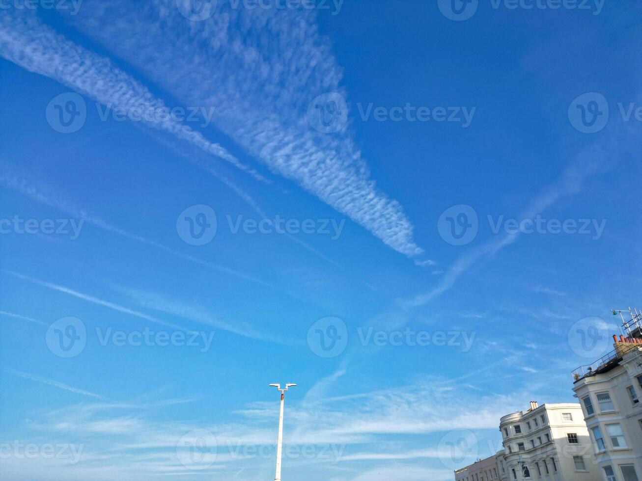 High Angle View of Most Beautiful and Attractive British Tourist Attraction of Brighton seaside resort and Beach City of East Sussex, England GB. Footage Captured with Drone's Camera on May 9th, 2024 photo