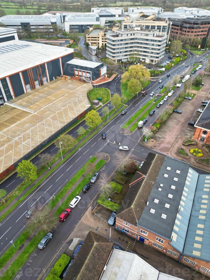 Aerial View of Central City Centre Elstree Uxbridge London City of England, Great Britain. It Was Rainy and Cloudy Day with Strong Winds over England, Drone's Camera view Captured on April 4th, 2024 photo