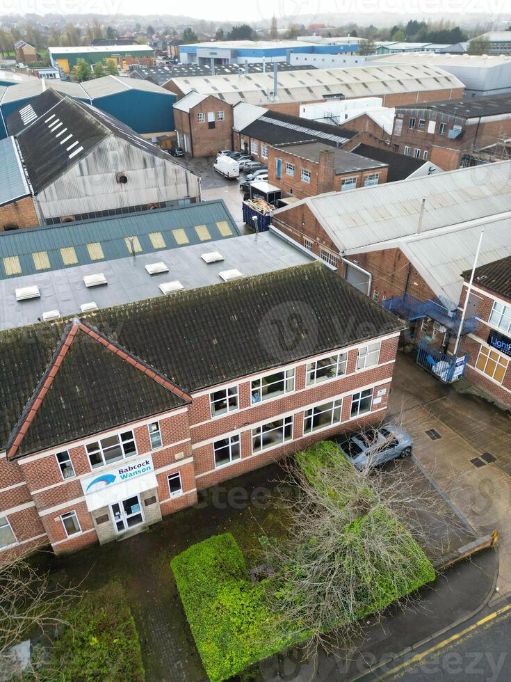 Aerial View of Central City Centre Elstree Uxbridge London City of England, Great Britain. It Was Rainy and Cloudy Day with Strong Winds over England, Drone's Camera view Captured on April 4th, 2024 photo