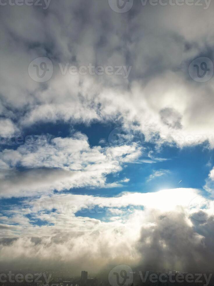 Aerial View of Manchester City During Autumn Season and Cloudy Day over England Great Britain. High Angle Drone's Camera Footage was Captured on October 29th, 2024 photo