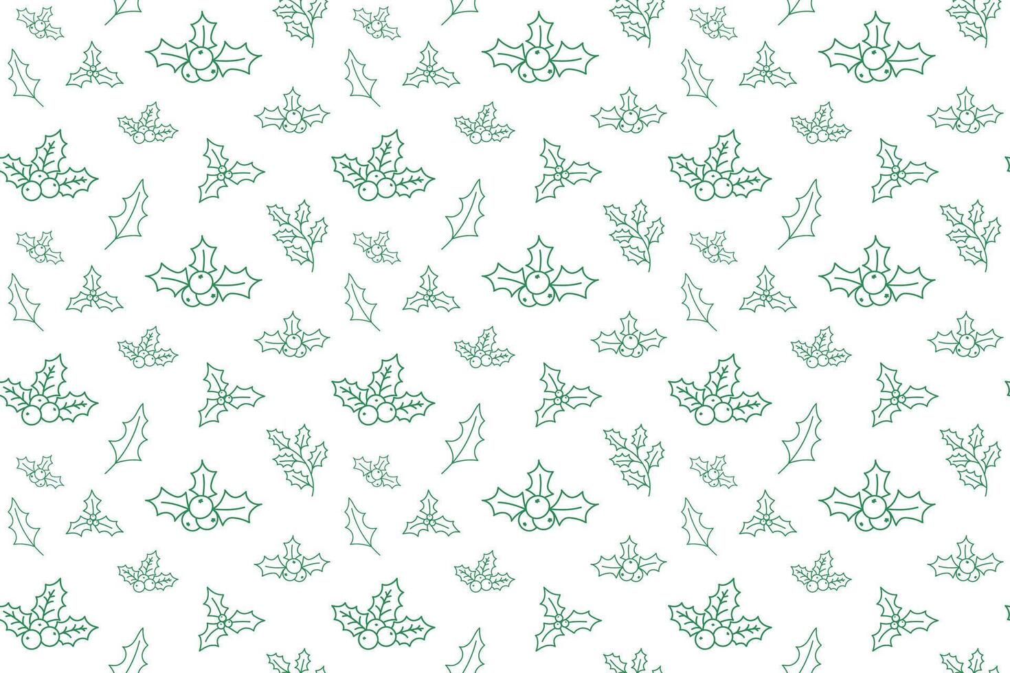 Green Holly Berry Outline Icons Seamless Pattern on White Background. Winter Holidays endless pattern with holly berries icons for wrapping paper, packaging, festive designs. vector