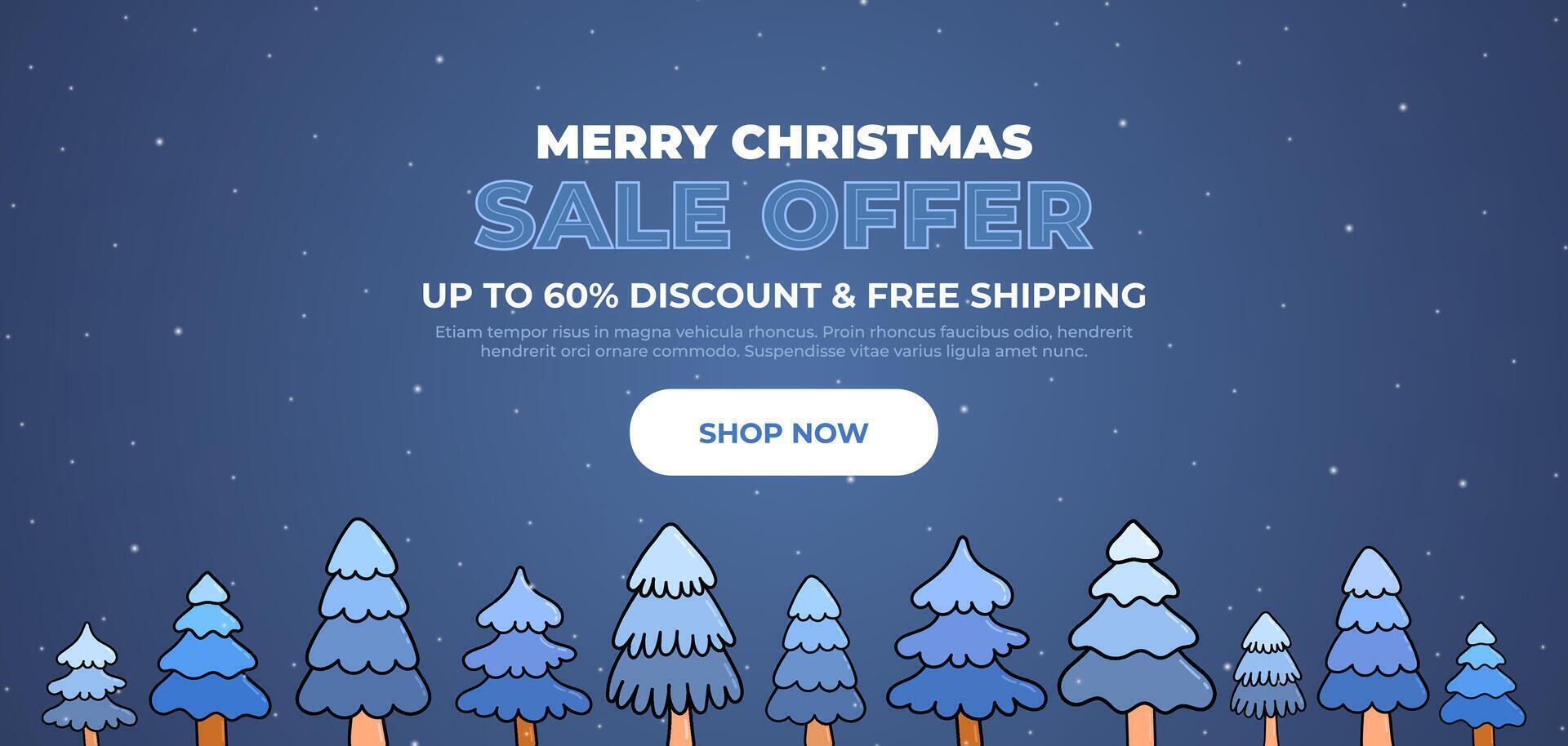 Blue Christmas Sale Banner with Christmas Trees on White background. Winter sale promotion ad banner design vector
