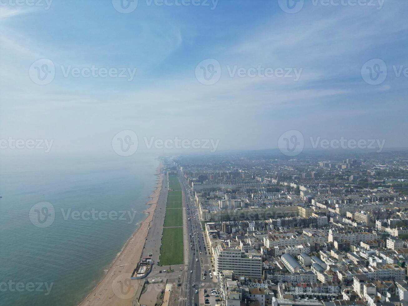 Most Beautiful Aerial View of British Beach and Ocean at Brighton and Hove City of England United Kingdom. High angle Most Wanted British Tourist Attraction Was Captured on May 9th, 2024 photo