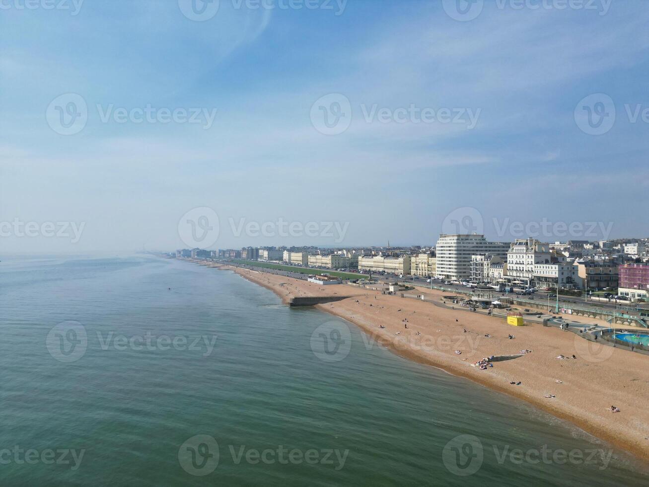 Most Beautiful Aerial View of British Beach and Ocean at Brighton and Hove City of England United Kingdom. High angle Most Wanted British Tourist Attraction Was Captured on May 9th, 2024 photo