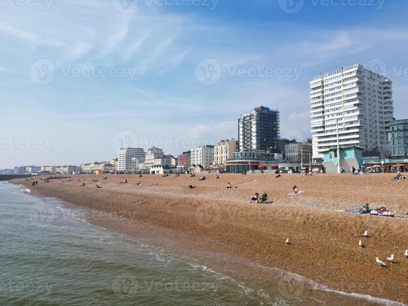 Most Beautiful Aerial View of British Beach and Ocean at Brighton and Hove City of England United Kingdom. High angle Most Wanted British Tourist Attraction Was Captured on May 9th, 2024 photo