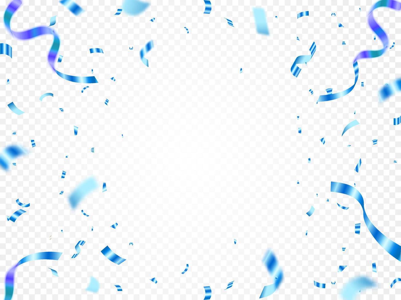 Blue confetti. Shiny ribbons falling on abstract background. Design template for party celebration and birthday banner background, confetti, vector