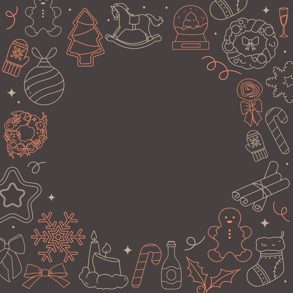 Christmas card template with doodle elements vector