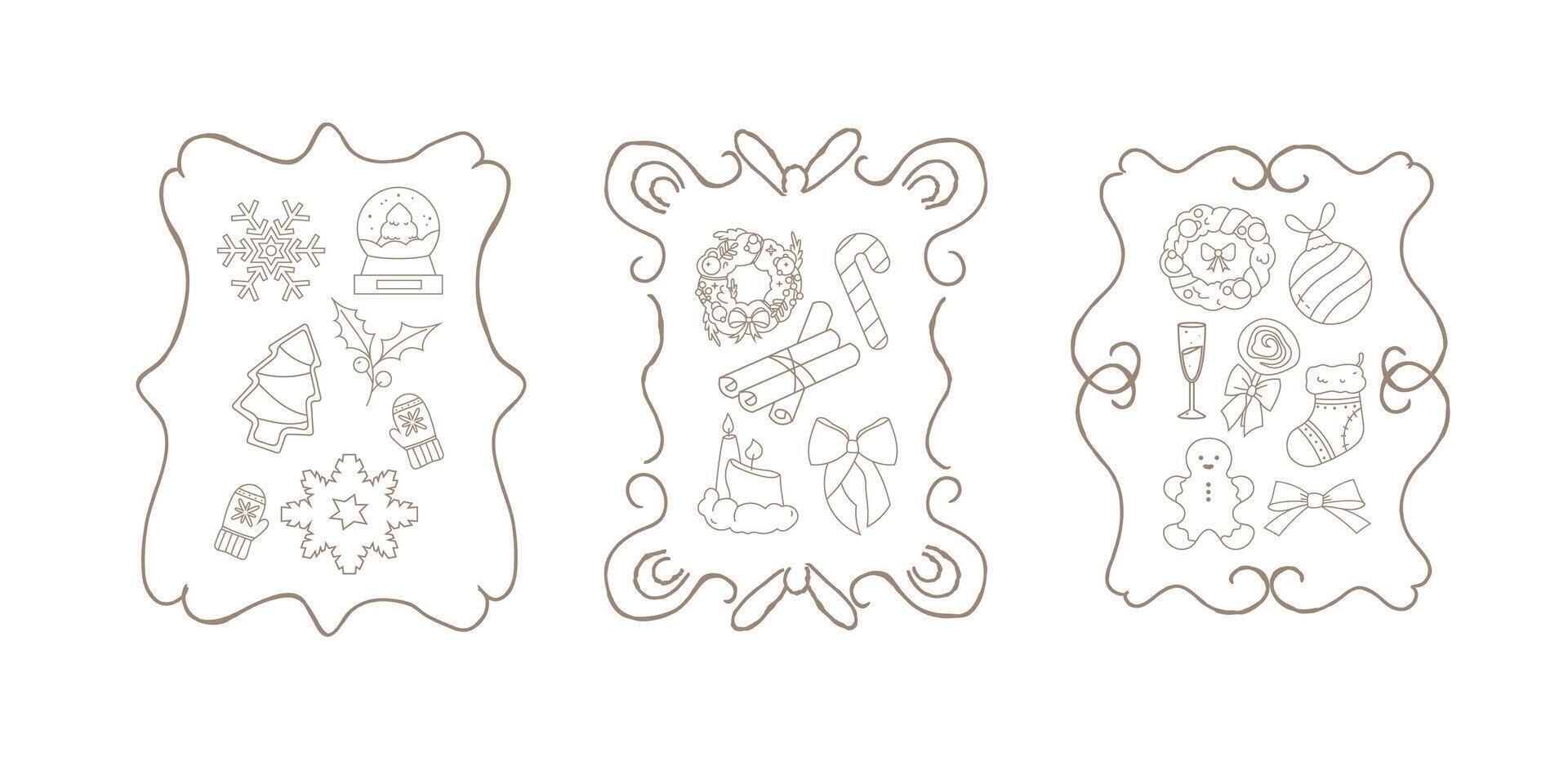 set of Christmas doodle cards. Merry Christmas frame set vector