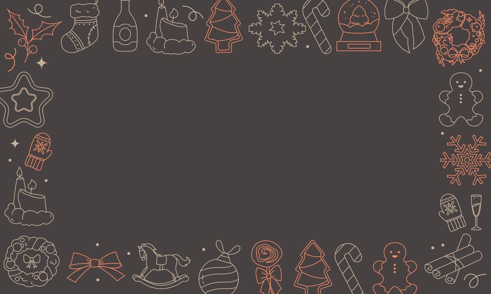 Navidad rectangular marco con garabatear elementos vector