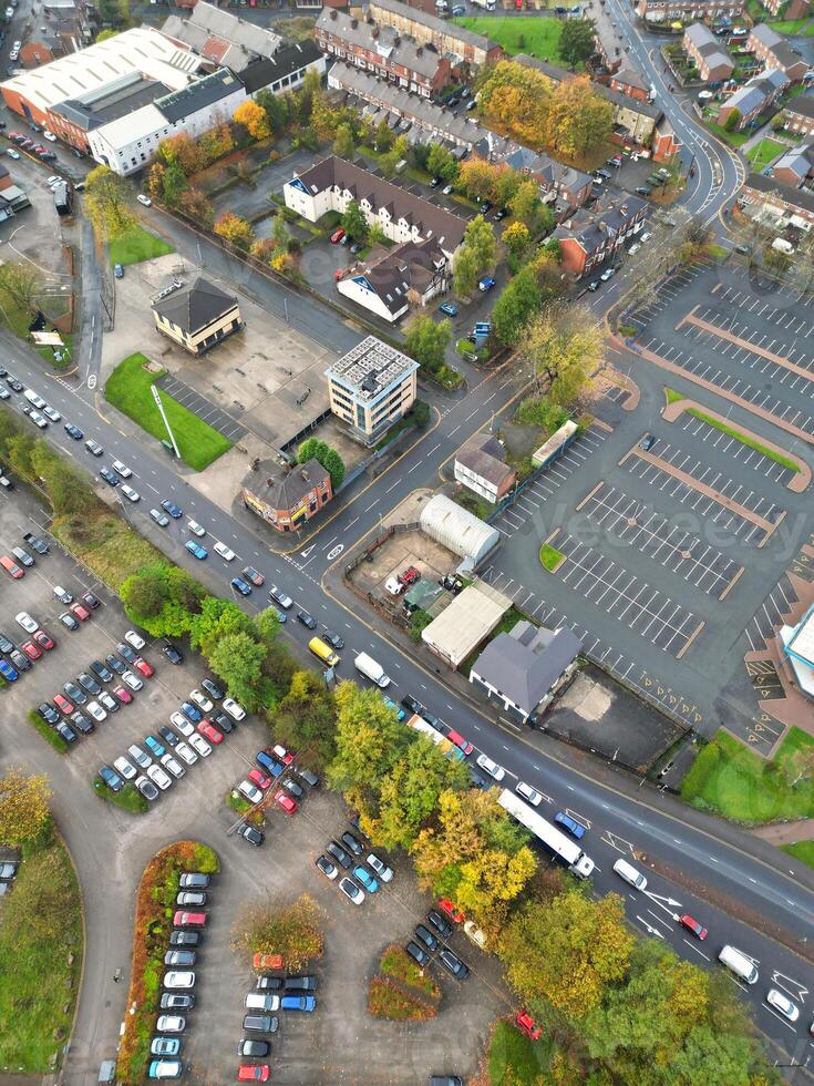 Manchester City During Autumn Season and Cloudy Day over England Great Britain. High Angle Drone's Camera Footage was Captured on October 29th, 2024 photo