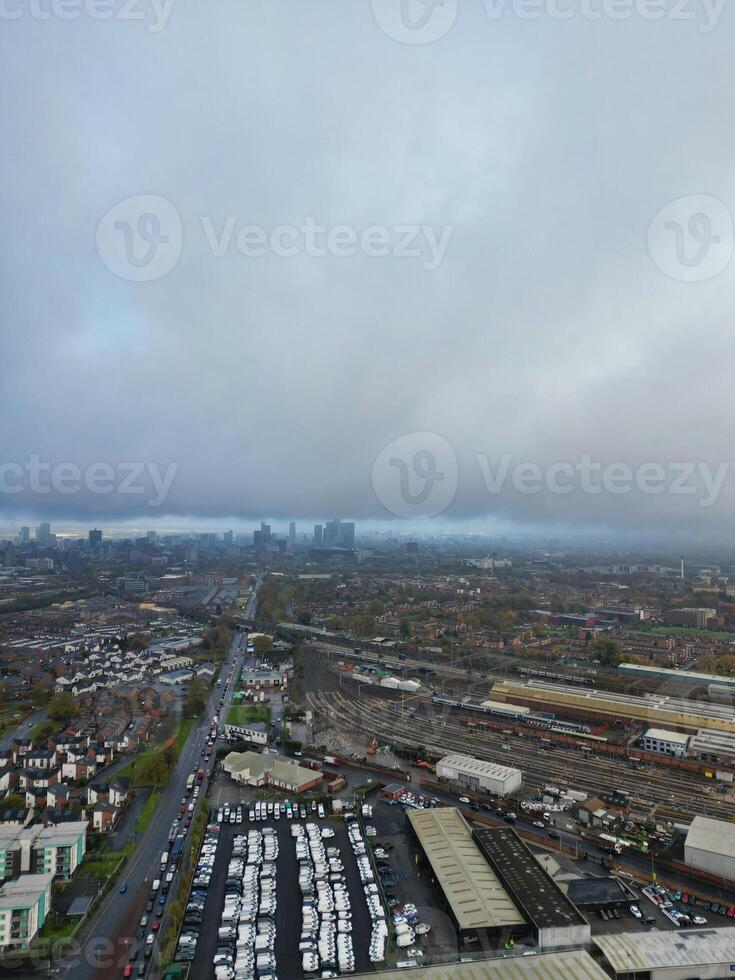 Manchester City During Autumn Season and Cloudy Day over England Great Britain. High Angle Drone's Camera Footage was Captured on October 29th, 2024 photo