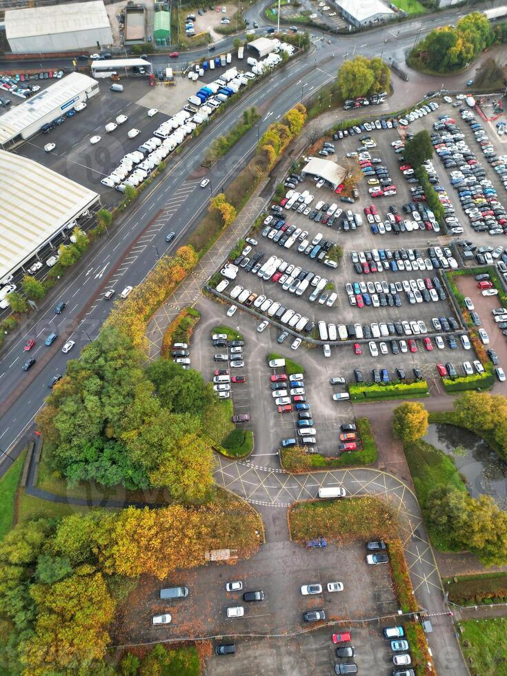 Manchester City During Autumn Season and Cloudy Day over England Great Britain. High Angle Drone's Camera Footage was Captured on October 29th, 2024 photo