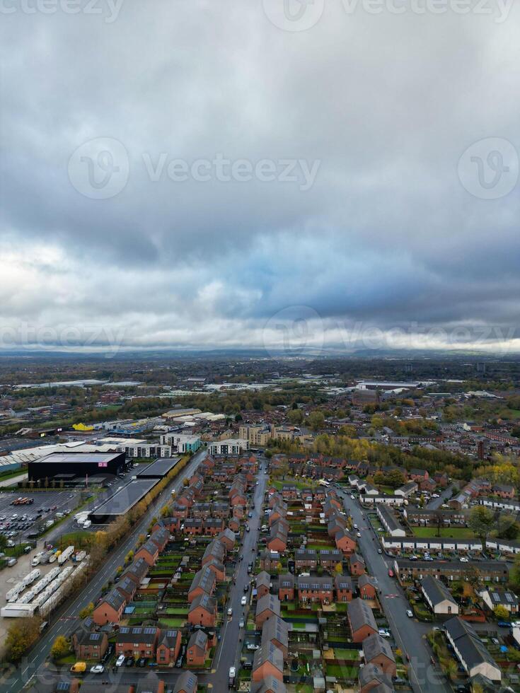 Manchester City During Autumn Season and Cloudy Day over England Great Britain. High Angle Drone's Camera Footage was Captured on October 29th, 2024 photo