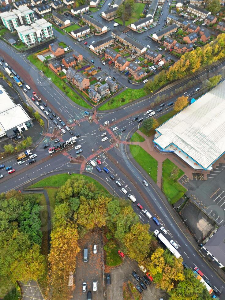 Manchester City During Autumn Season and Cloudy Day over England Great Britain. High Angle Drone's Camera Footage was Captured on October 29th, 2024 photo