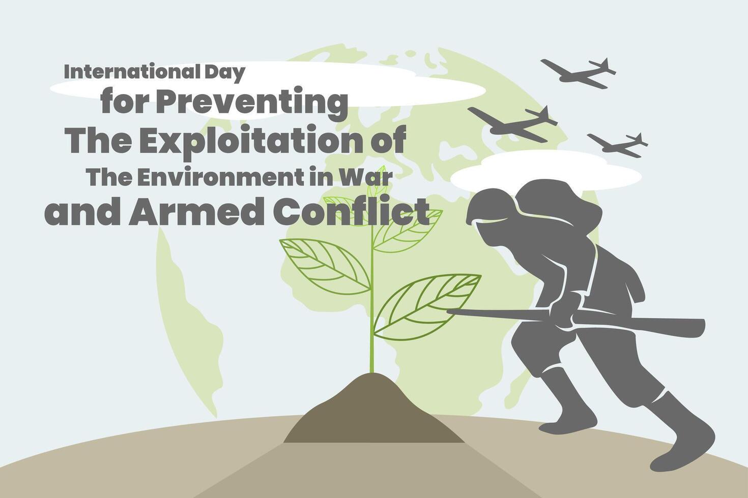 International day for preventing the exploitation of the environment in war and armed conflict poster vector