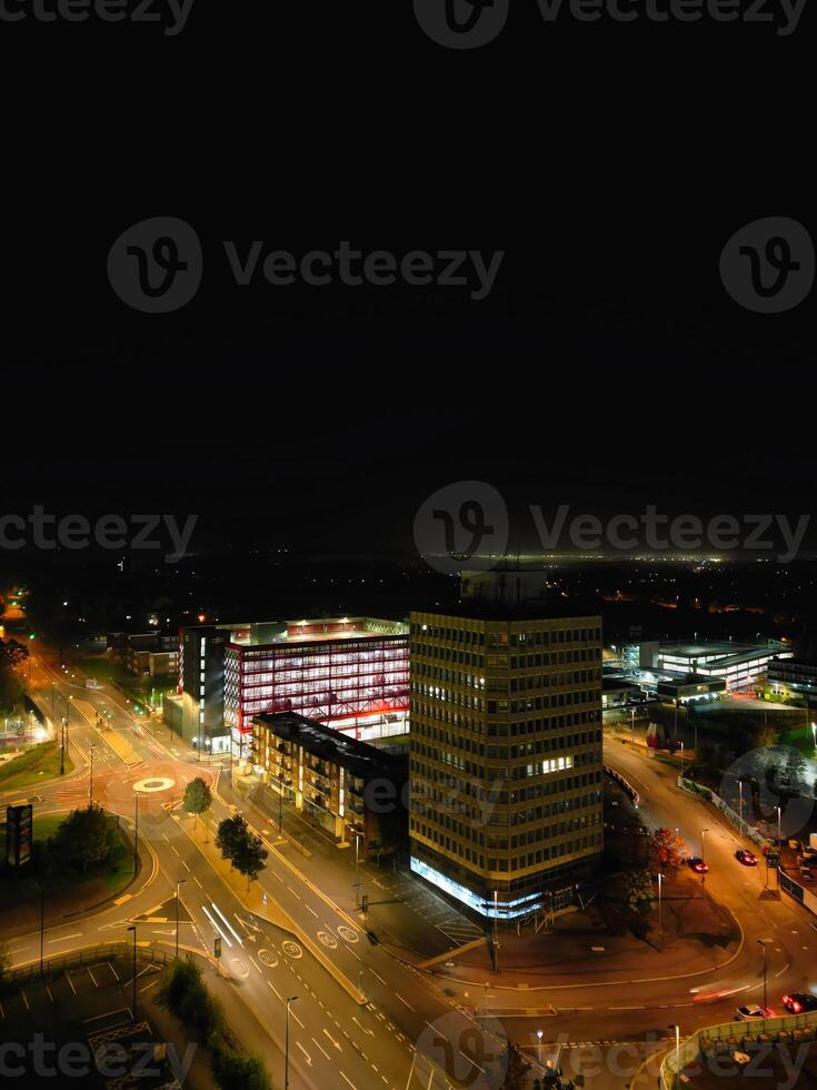 Aerial View of Illuminated Historical Central Coventry City Centre Downtown of England United Kingdom. Night view Captured on After Midnight with Drone's Camera on October 23rd, 2024 photo
