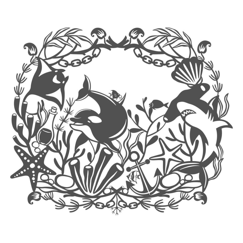 Silhouettes Cutting files nautical, seaside and ocean design vector