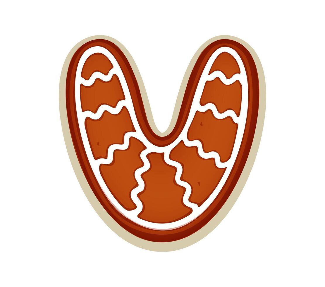 Christmas cookie font, letter V gingerbread type vector