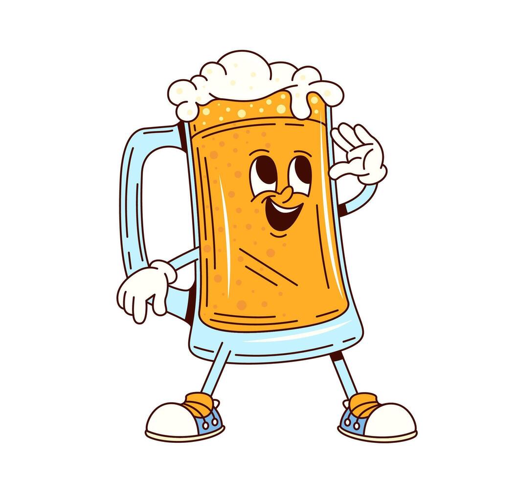 Groovy beer tankard character with bubbly foam vector