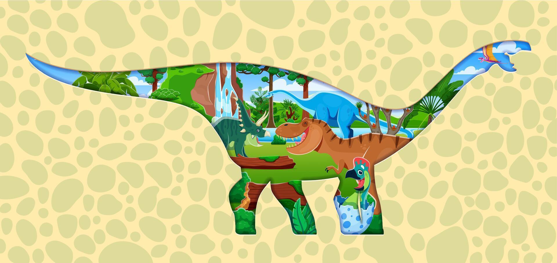 Paper cut prehistoric dinosaurs, cartoon lizards vector