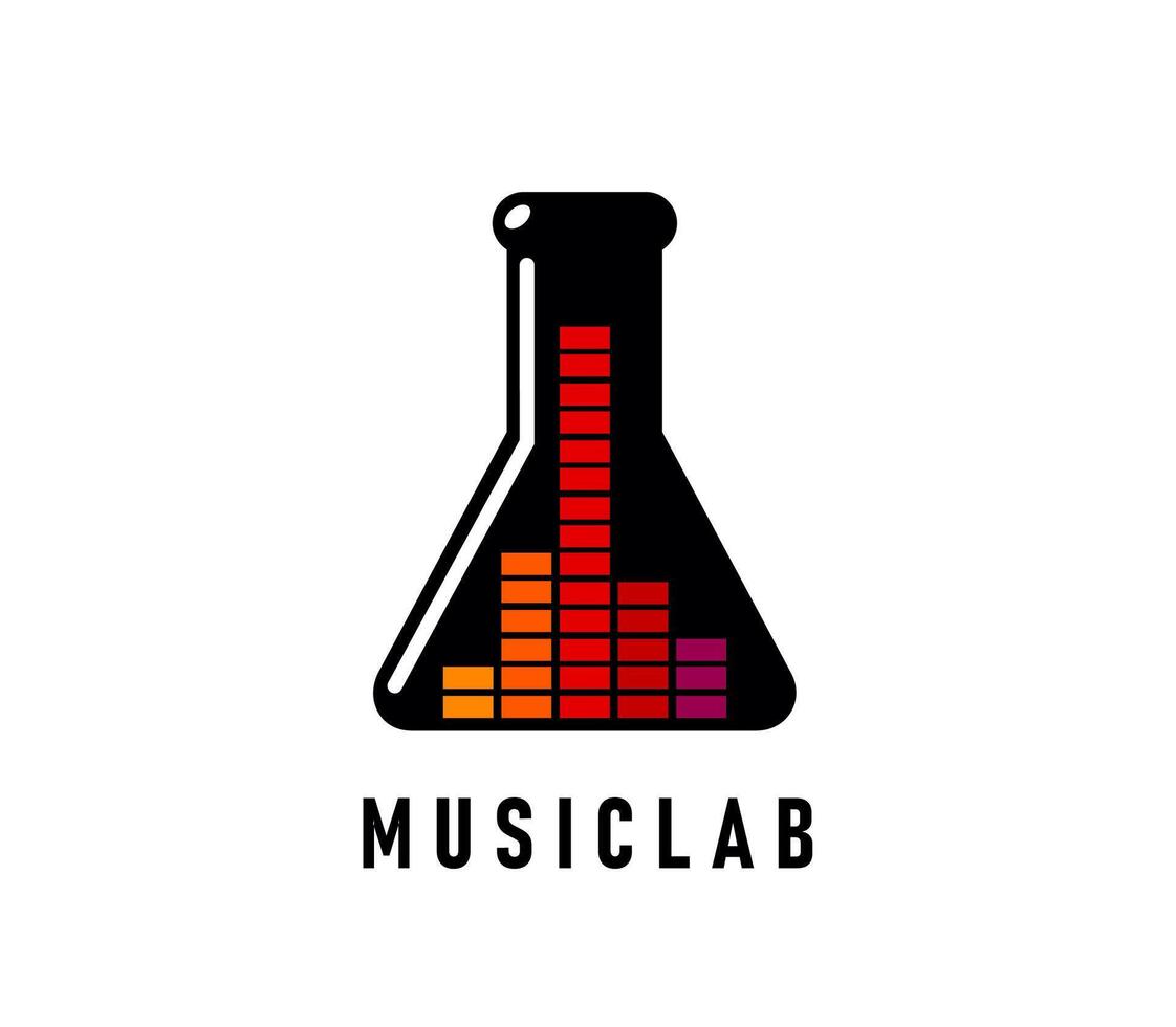 Music lab icon, sound equalizer, laboratory flask vector
