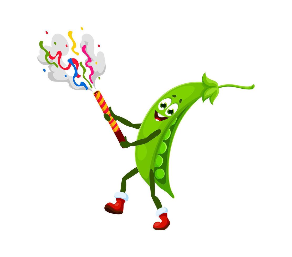 Cartoon pea character with Christmas party popper vector