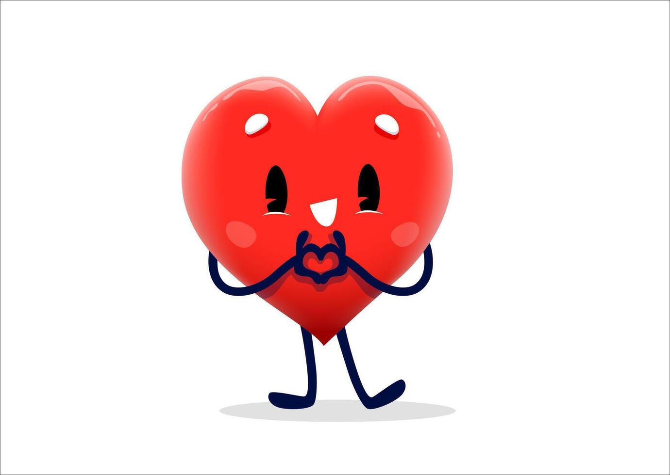 Cartoon cheerful heart character show love gesture vector