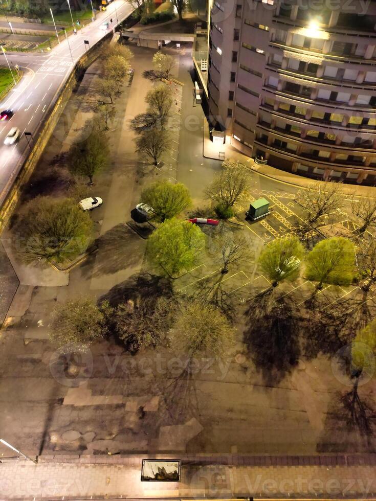 Aerial View of Illuminated Central Bedford City of England United Kingdom During Night. April 5th, 2024, High Angle Footage Was Captured after Sunset and Beginning of Night with Drone's Camera photo