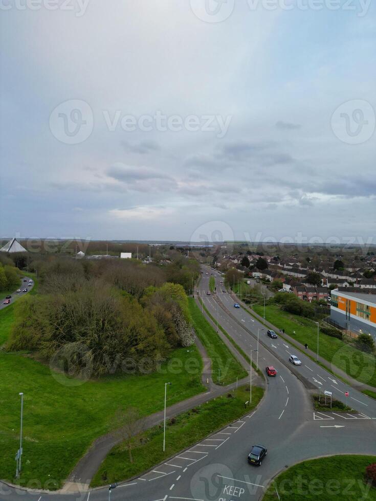 Aerial View of Bedford City of Bedfordshire, England UK During Windy and Cloudy Day. April 5th, 2024. High Angle Footage Was Captured with Drone's Camera. photo