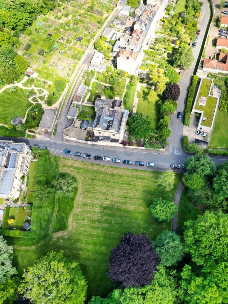 High Angle View of Historical Bath City of England United Kingdom During Partially Cloudy Day of May 27th, 2024, Aerial Footage Was Captured with Drone's Camera During Bright Sunny Day photo