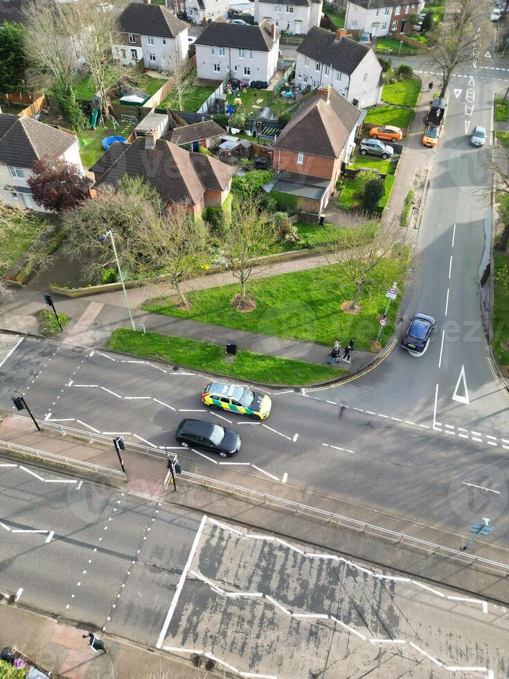 Aerial View of Bedford City of Bedfordshire, England UK During Windy and Cloudy Day. April 5th, 2024. High Angle Footage Was Captured with Drone's Camera. photo