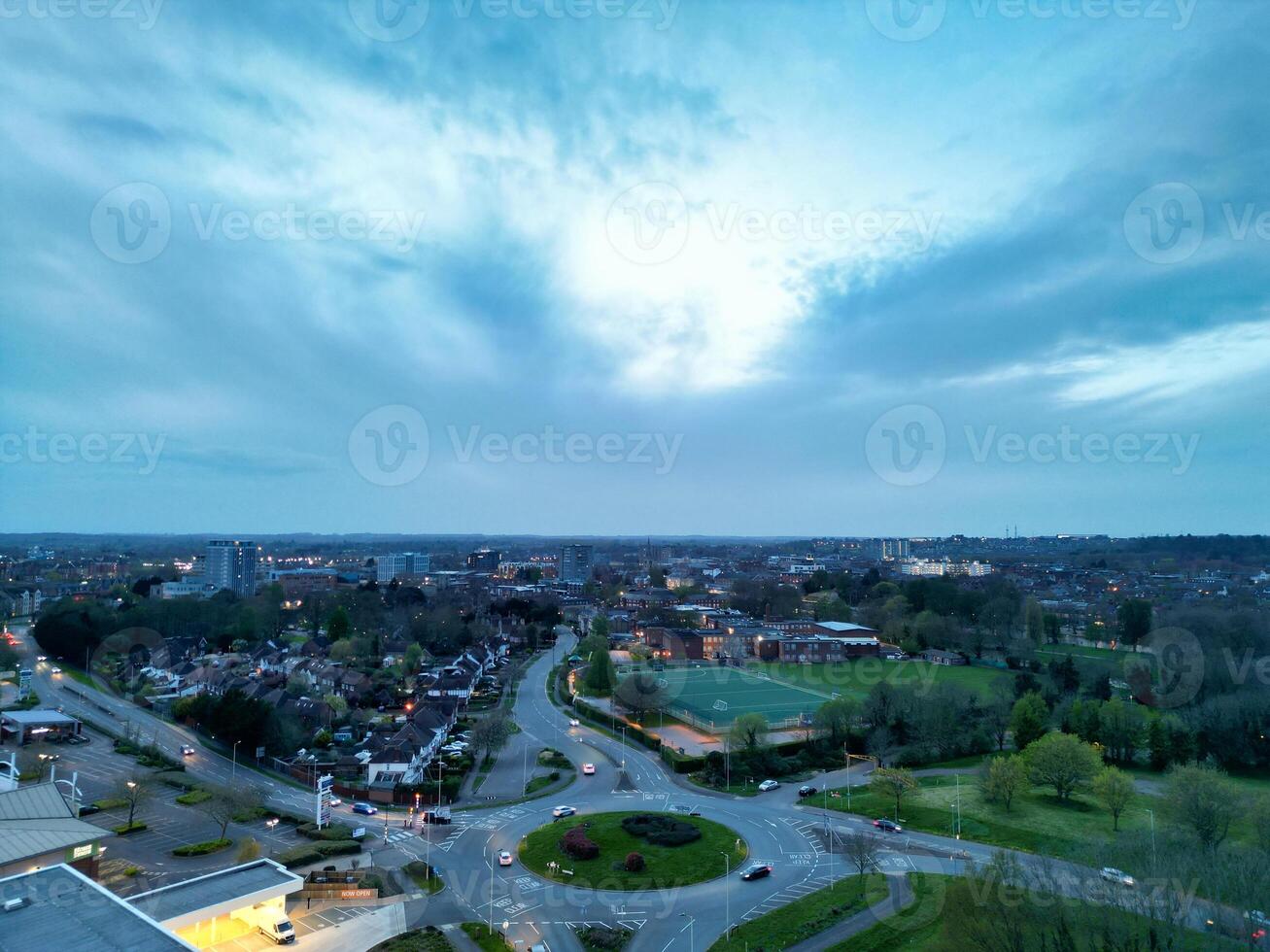 Aerial View of Bedford City of Bedfordshire, England UK During Windy and Cloudy Day. April 5th, 2024. High Angle Footage Was Captured with Drone's Camera. photo