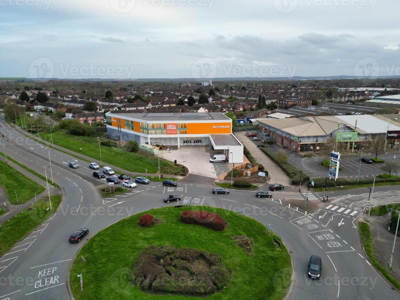 Aerial View of Bedford City of Bedfordshire, England UK During Windy and Cloudy Day. April 5th, 2024. High Angle Footage Was Captured with Drone's Camera. photo