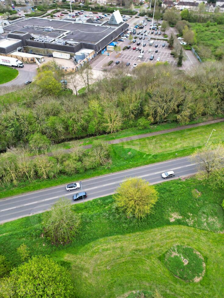 Aerial View of Bedford City of Bedfordshire, England UK During Windy and Cloudy Day. April 5th, 2024. High Angle Footage Was Captured with Drone's Camera. photo