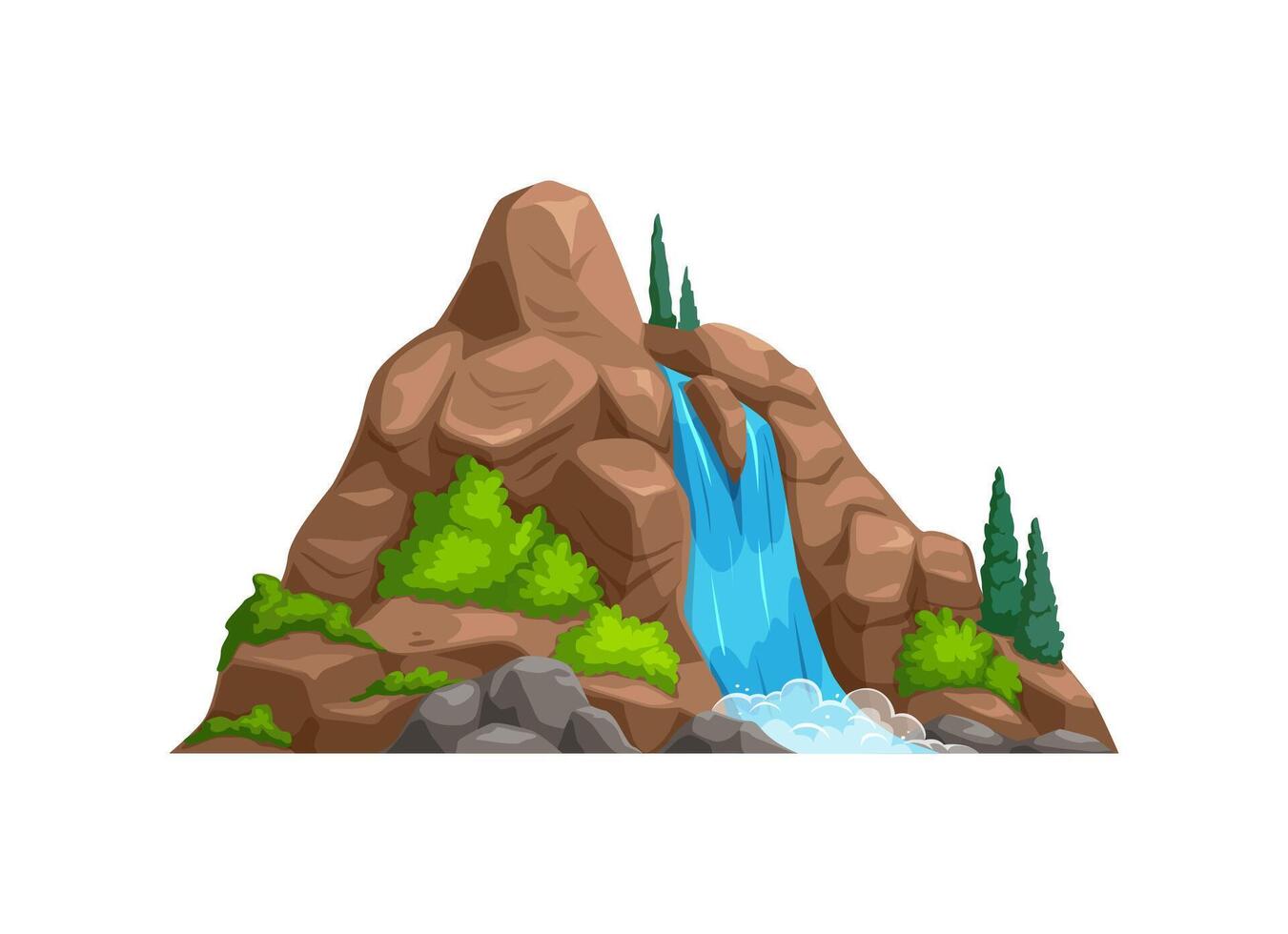 Mountain waterfall, prehistoric forest game asset vector