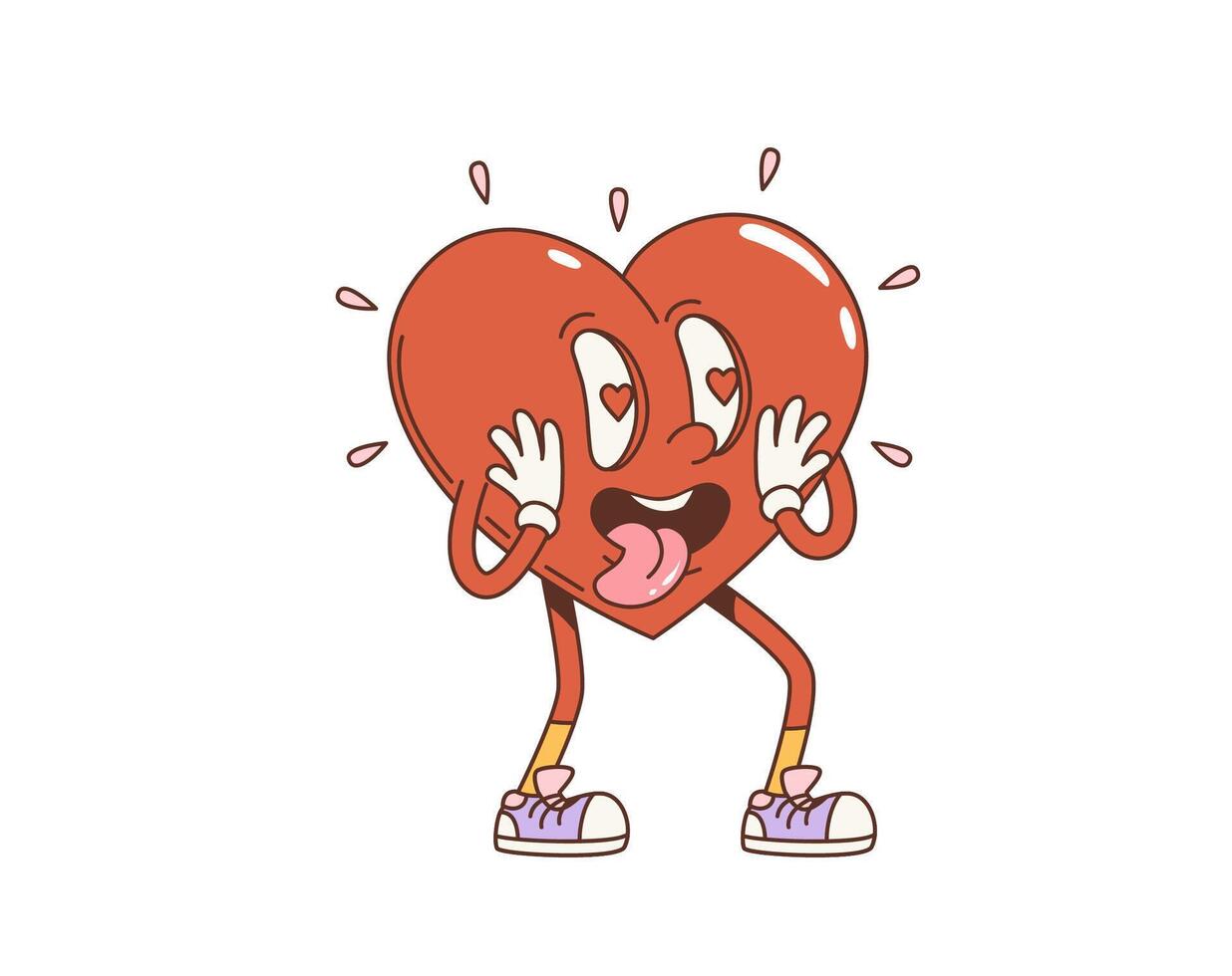 Cartoon groovy Valentine heart character in love vector