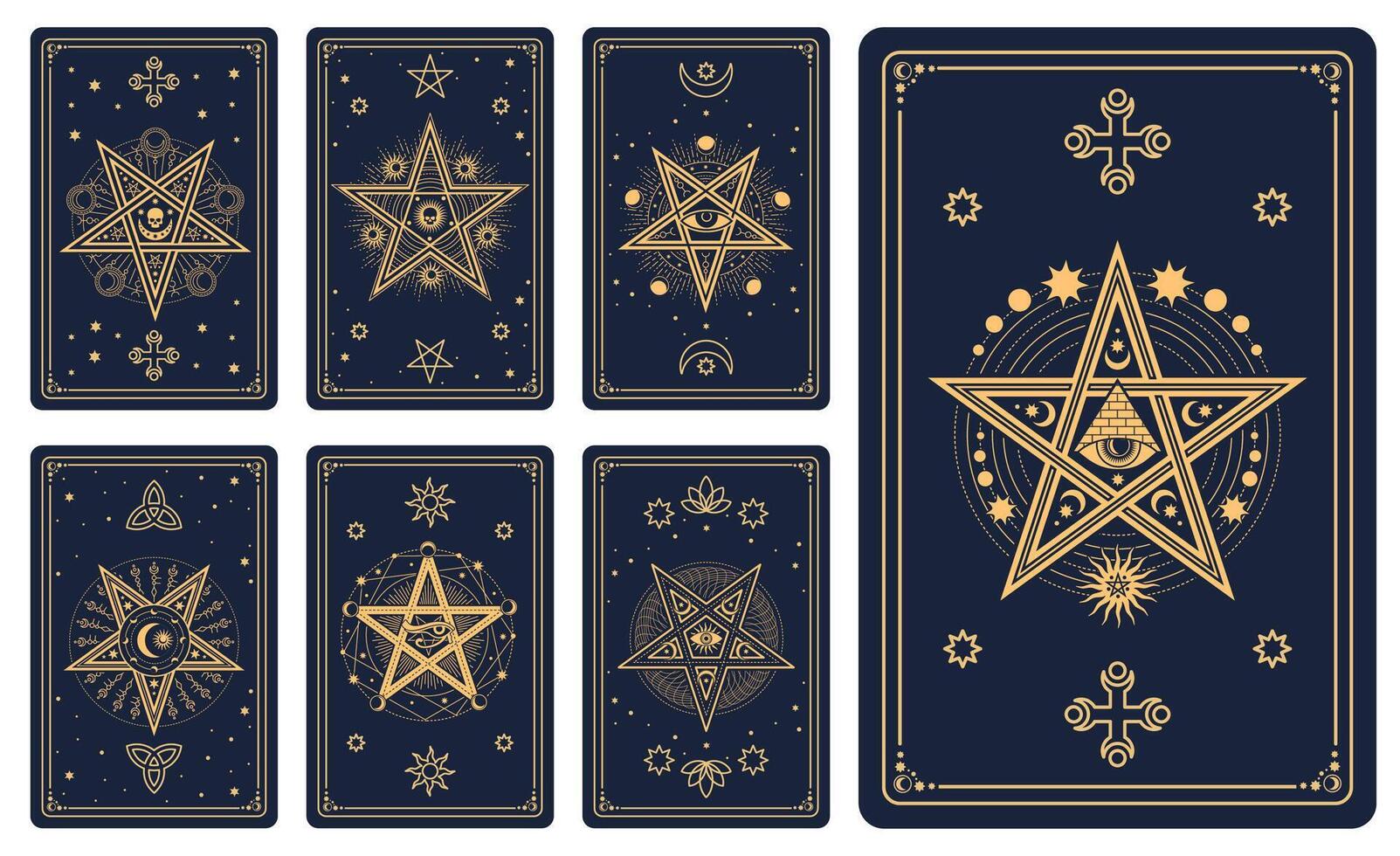 Magic occult tarot cards with Moon, Sun and stars vector