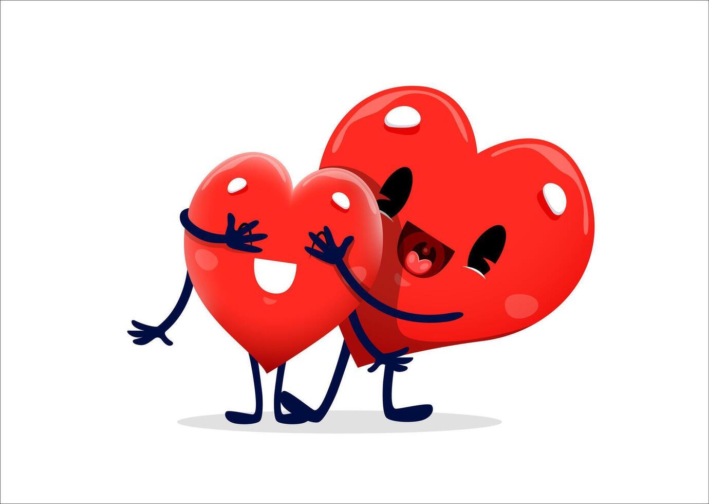 Cartoon cute couple hearts guess who hands on eyes vector