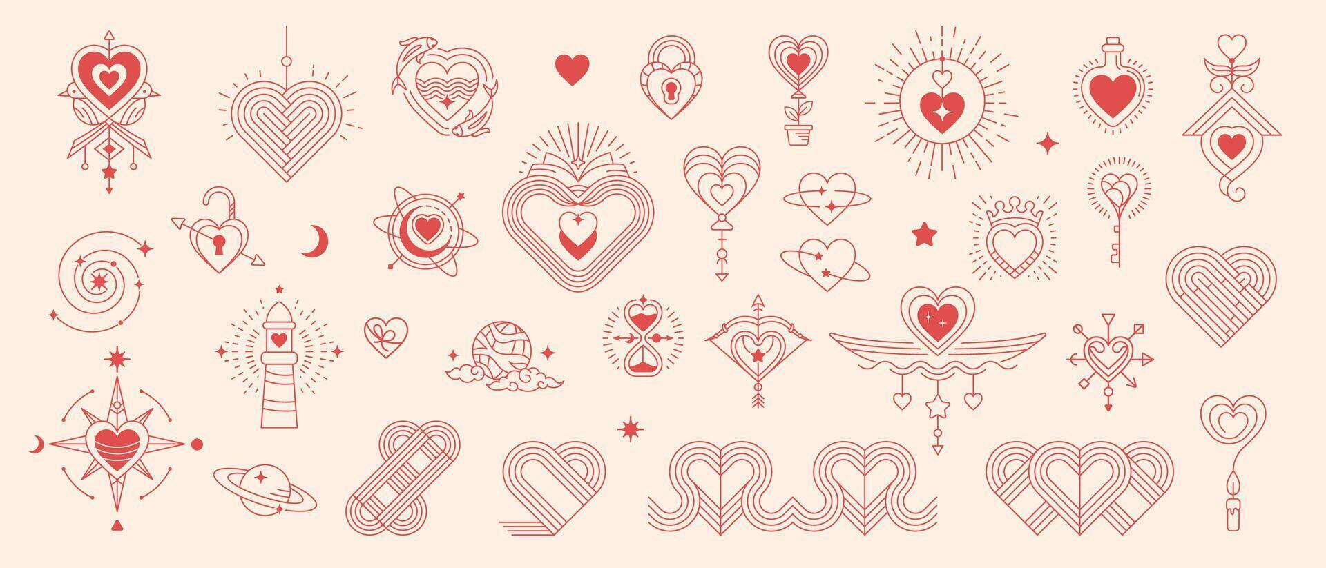 Boho valentine esoteric celestial mystic symbols vector