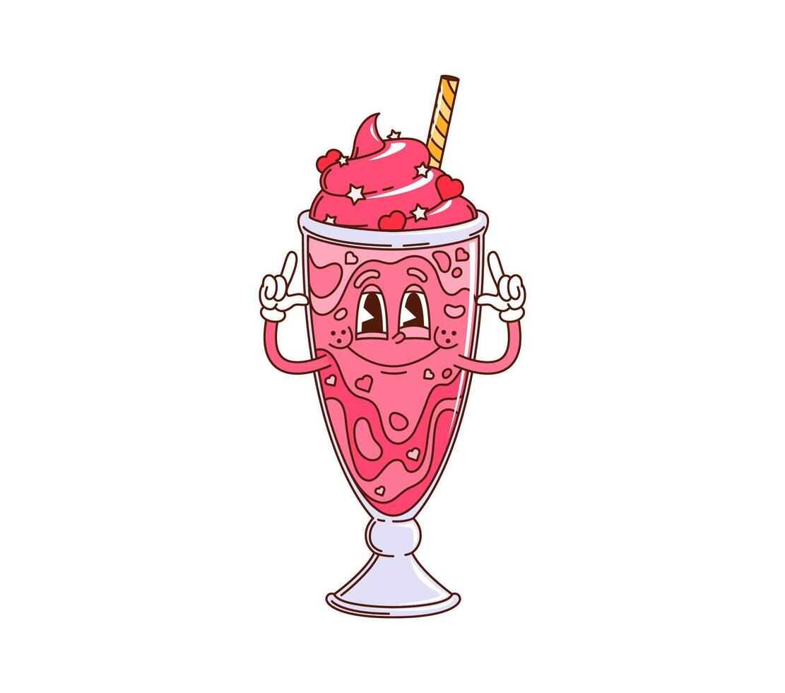 Cartoon groovy milkshake character for Valentine vector